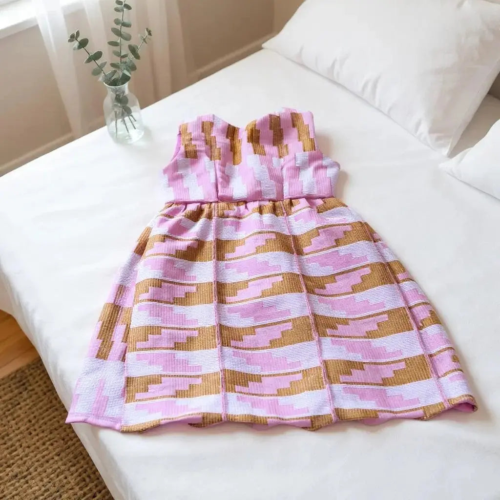 Robe rose or en kenté kente coton pagne tissé mossane wax