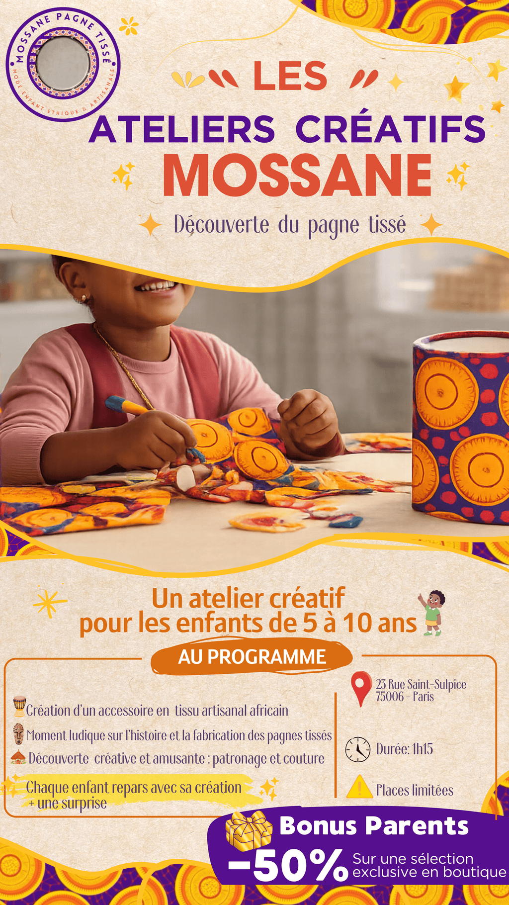 Atelier créatif Mossane - Découverte tissu tissé africain, couture et patronage