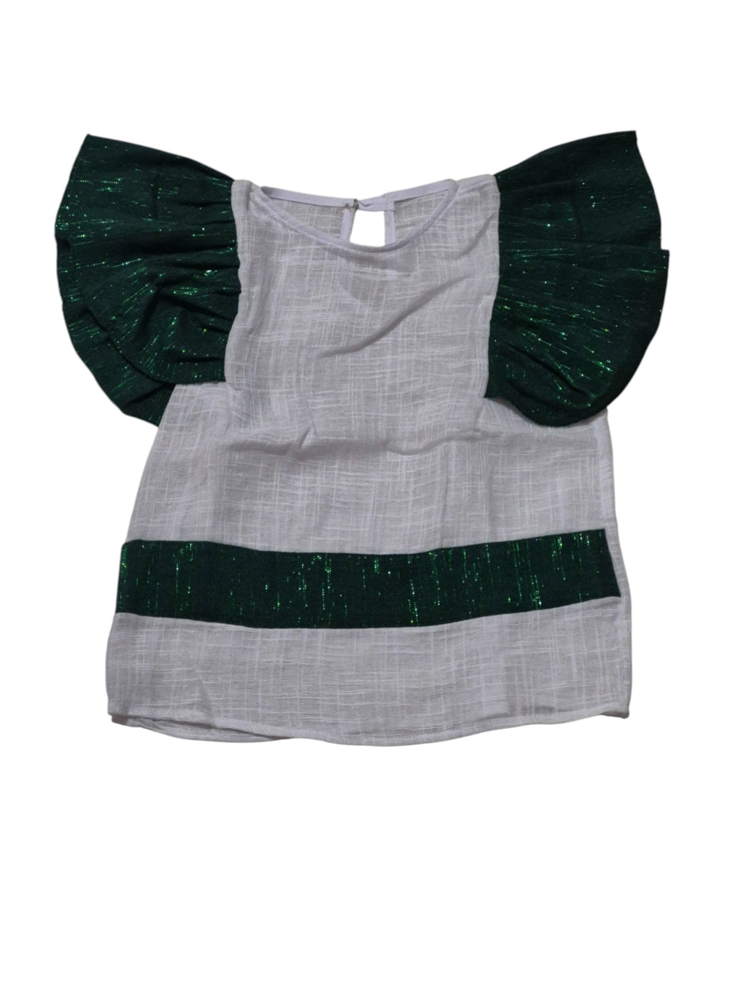 Haut manche papillon "vert-blanc" scintillant