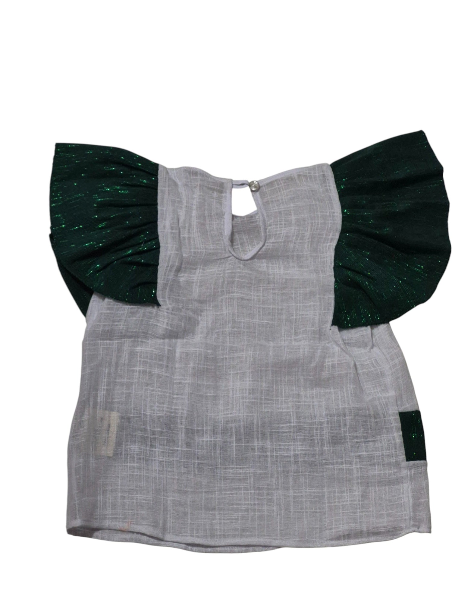 Haut manche papillon "vert-blanc" scintillant