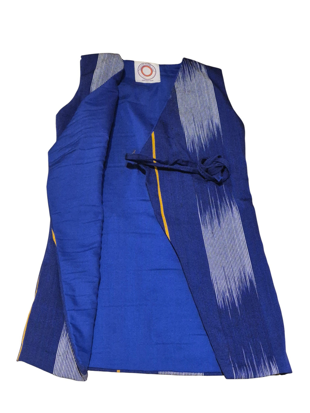 Robe cache-cœur bleu denim en tissu africain - éthique et artisanale
