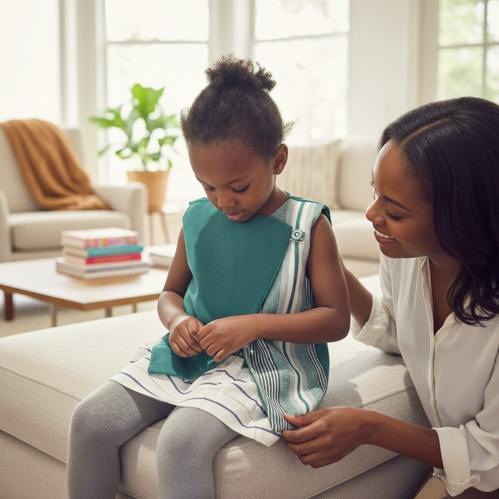 Gilet croisé vert en pagne tissé Faso Dan Dani