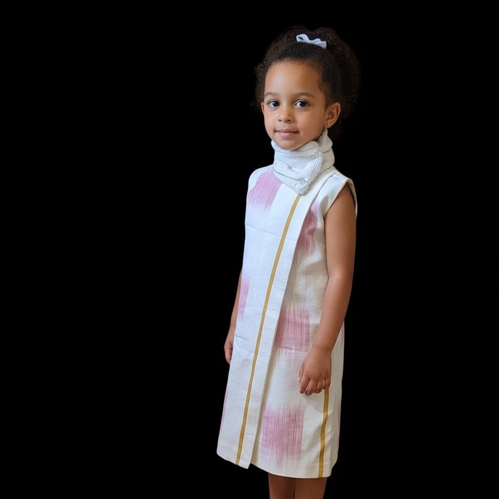 Robe "Upgrade" en pagne tissé rose blanc rayé