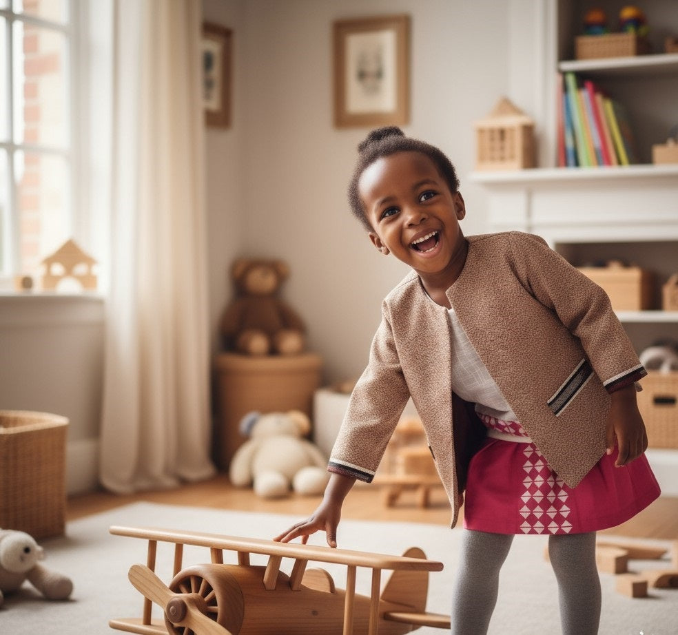 Veste marron texturée en pagne tissé