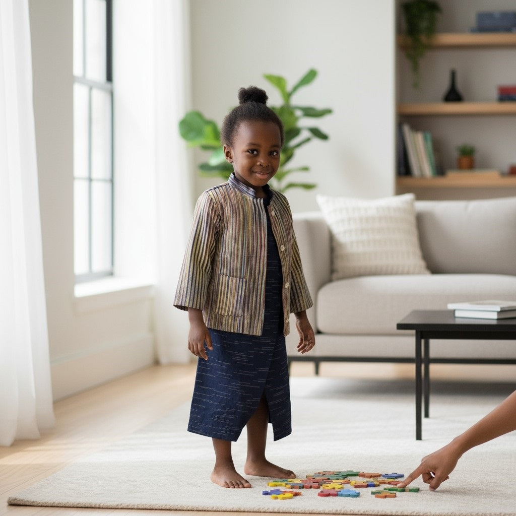 Veste bleu arc-en-ciel col mao