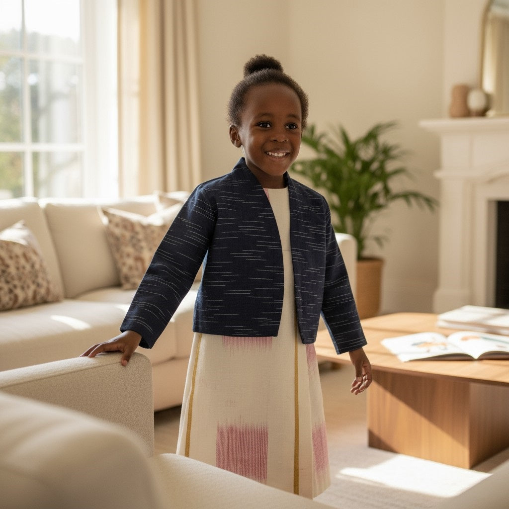 Veste bleu marine col oval en Kenté