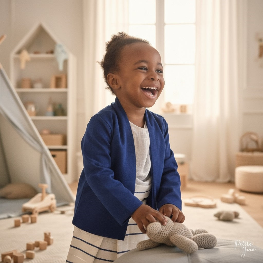 Veste bleu marine col oval en Kenté