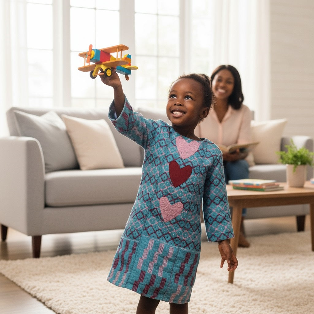 Robe "Coeur" pour enfant en tissu tissé artisanal Kenté africain