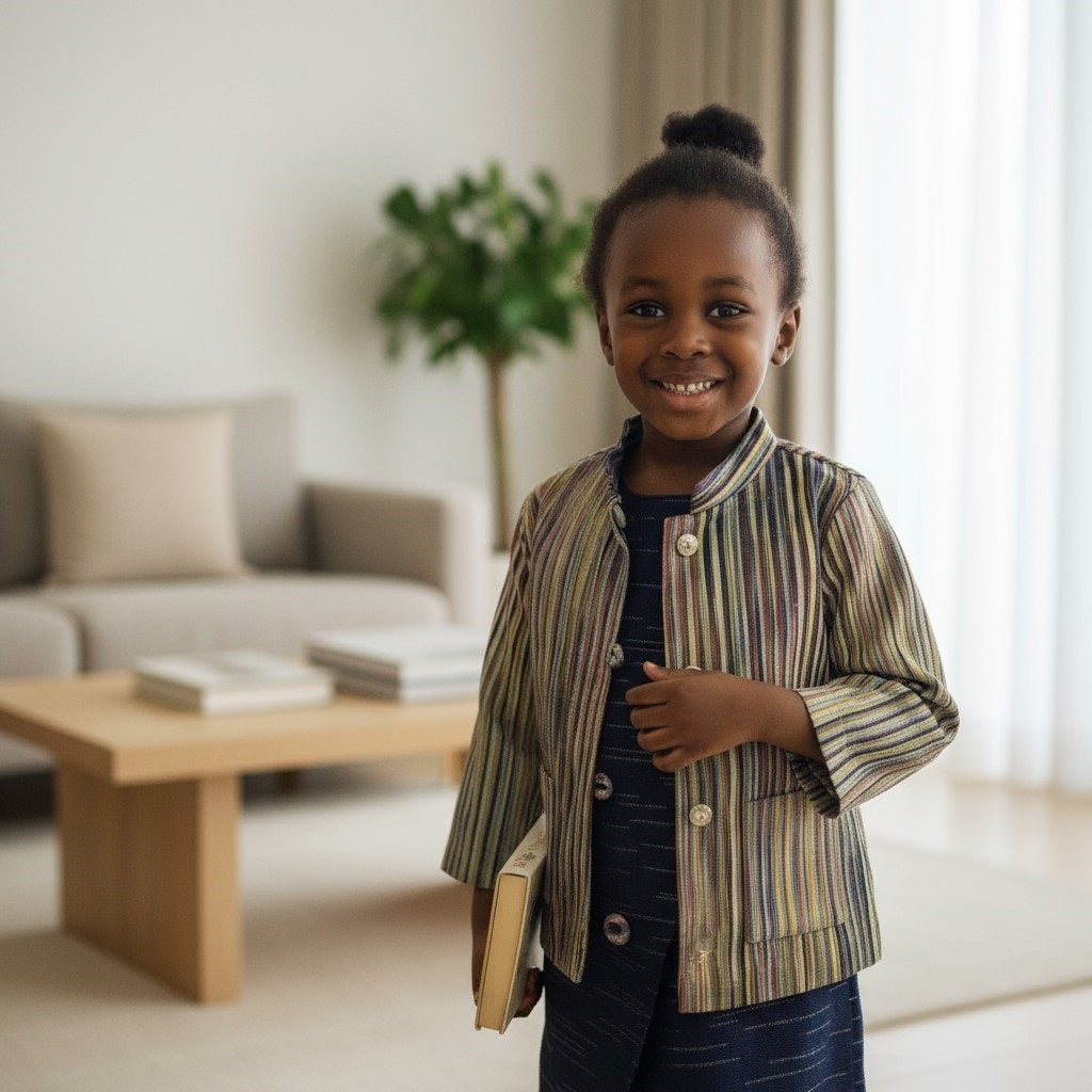 Veste bleu arc-en-ciel col mao