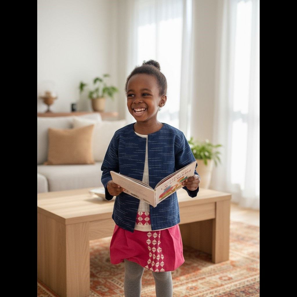 Veste bleu marine col rond en Kenté