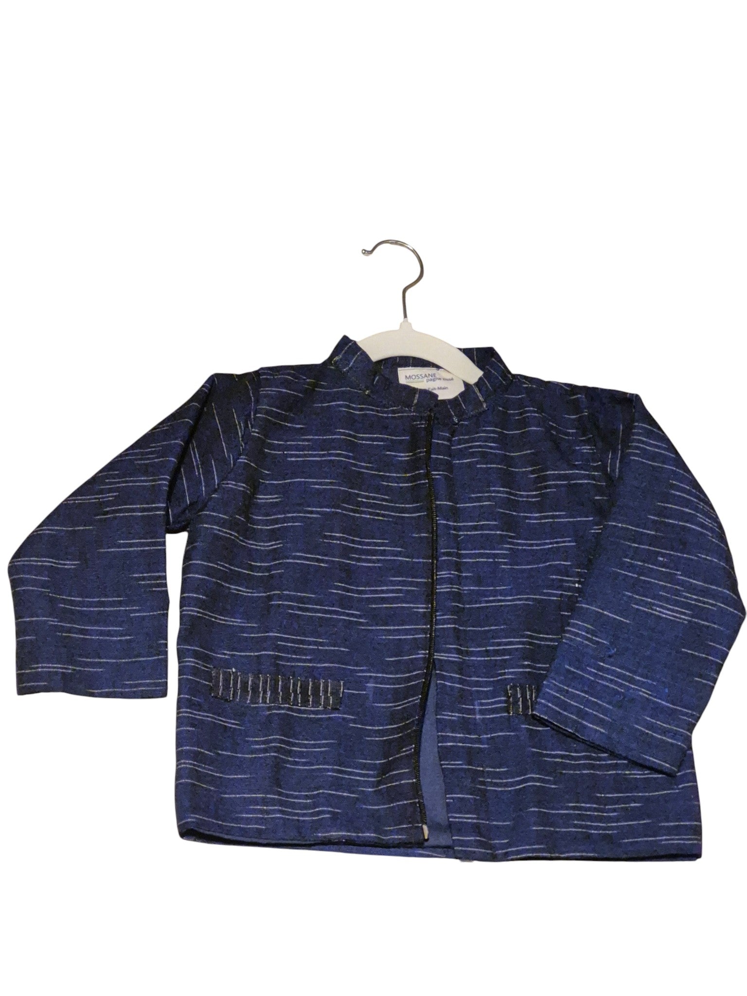 Veste bleu marine col mao en Kenté