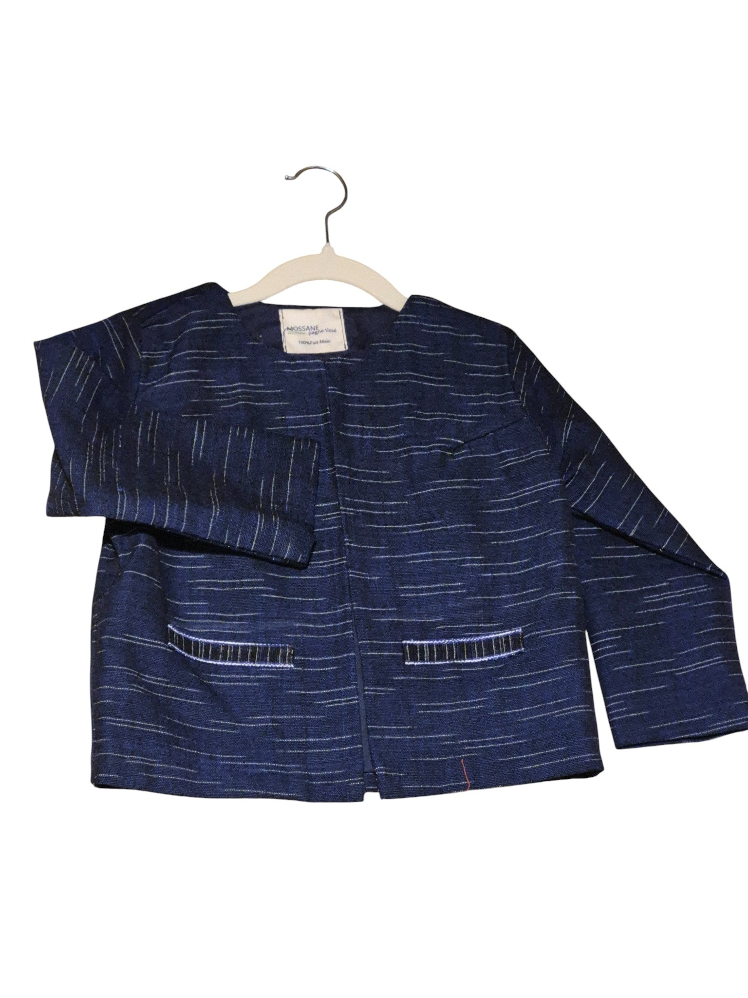 Veste bleu marine col rond en Kenté