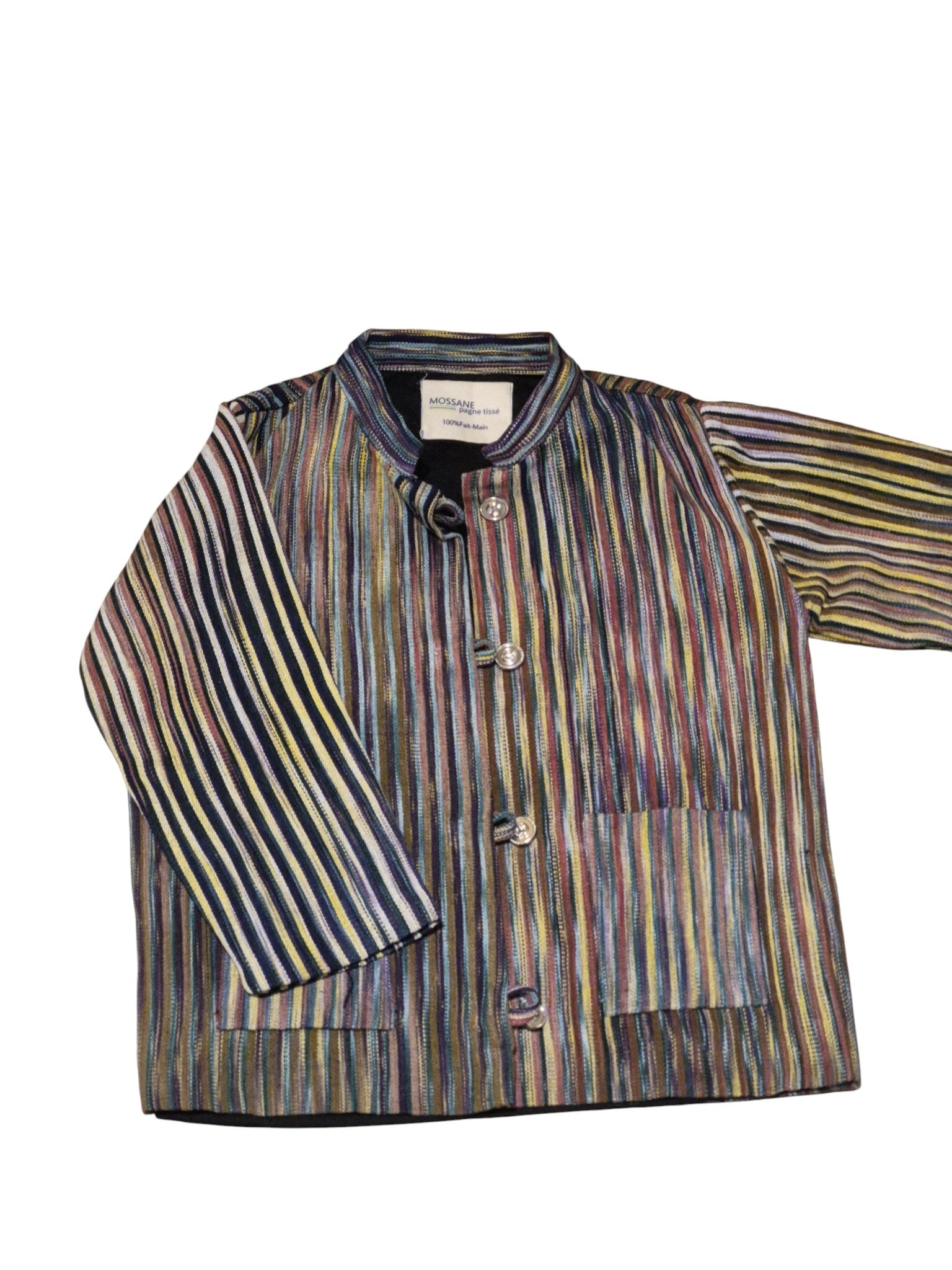 Veste bleu arc-en-ciel col mao