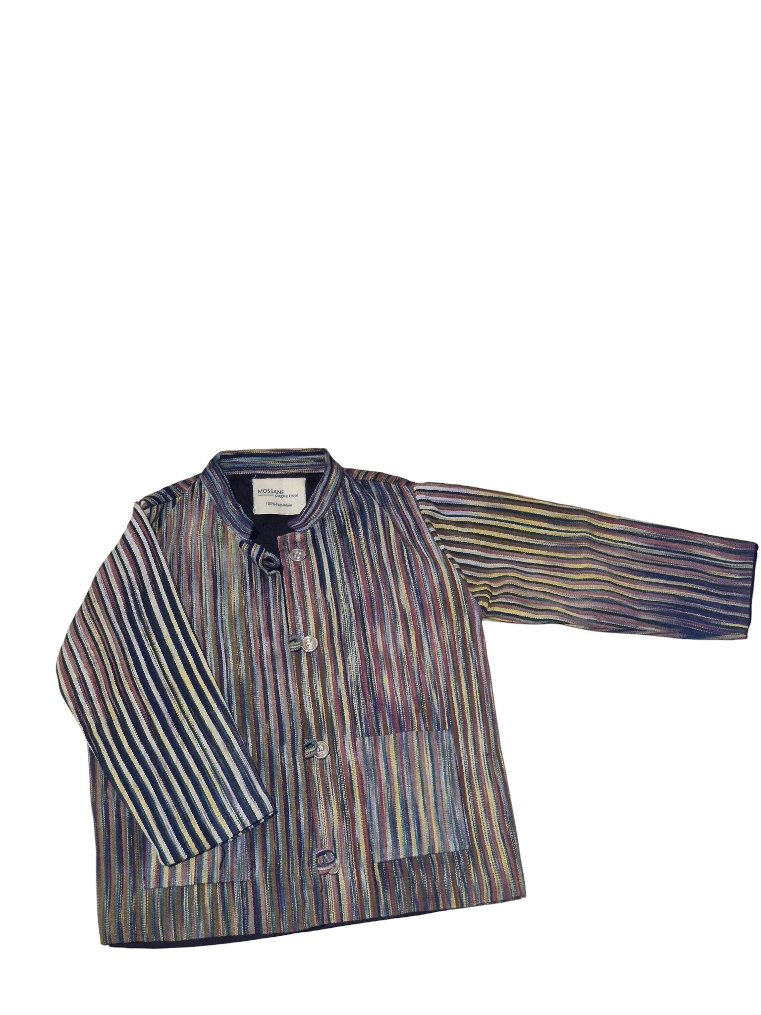 Veste bleu arc-en-ciel col mao